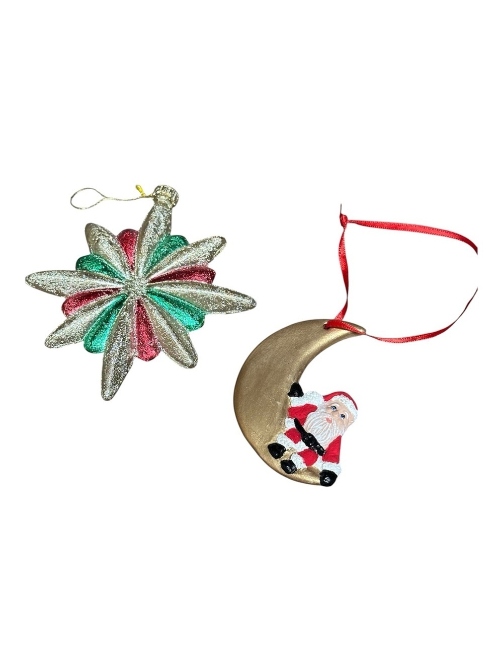 Festive Star and Santa Moon Holiday Ornament Set - Multicolor